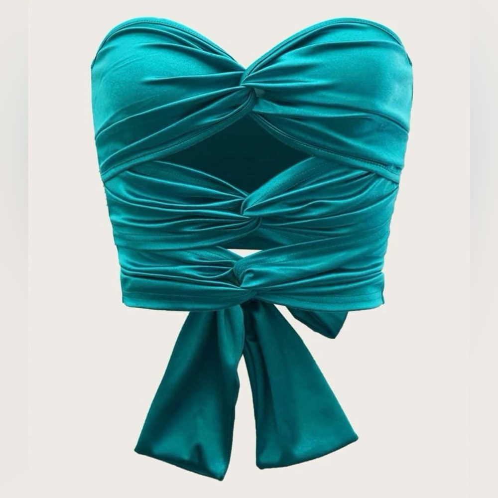 twist front cut out tie back satin tube top